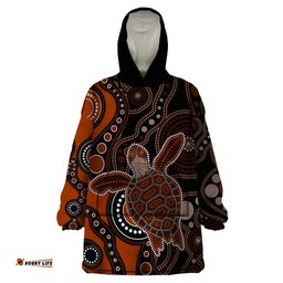 aboriginal turtle wearable blanket hoodie brown style