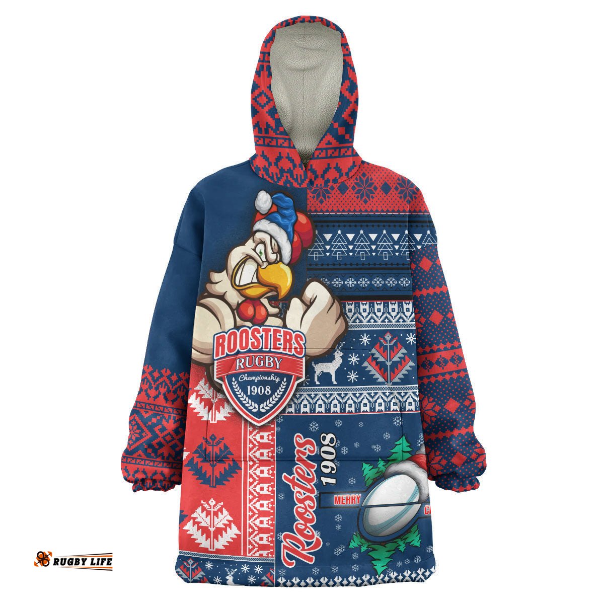roosters rugby snug hoodie custom christmas snowflakes roosters mascot wearable blanket hoodie