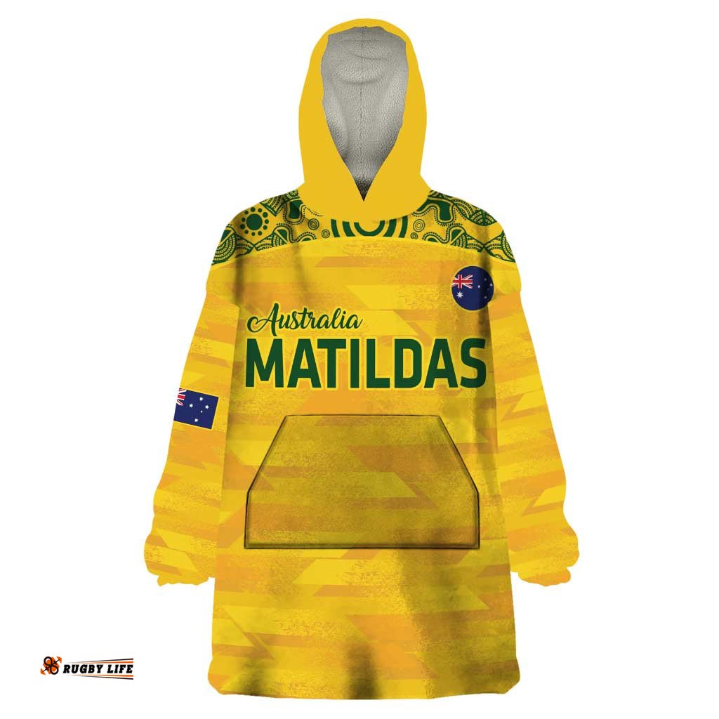 custom australia matildas wearable blanket hoodie national color indigenous art