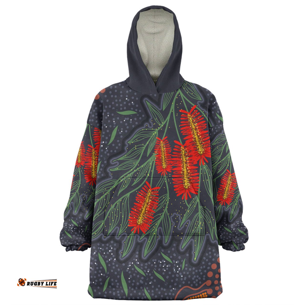 Australia Flowers Aboriginal Snug Hoodie - Bottle Brush Medicinal Plant Art Snug Hoodie
