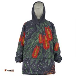 Australia Flowers Aboriginal Snug Hoodie - Bottle Brush Medicinal Plant Art Snug Hoodie