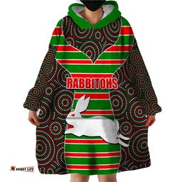 nrl rabbitohs wearable blanket hoodie mix dot aboriginal