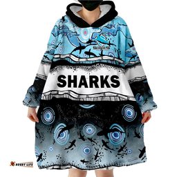 custom text and number sharkies aboriginal wearable blanket hoodie