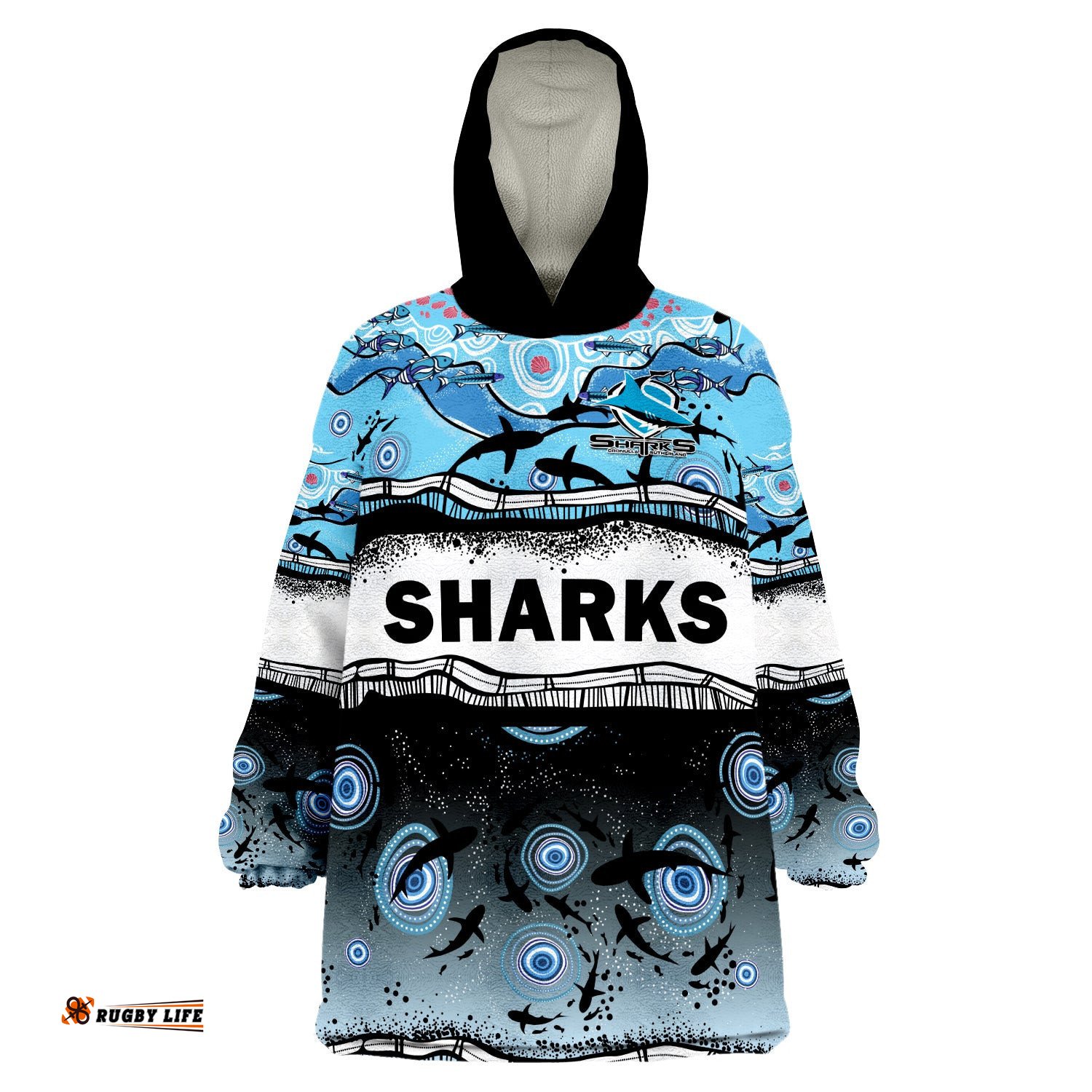 custom text and number sharkies aboriginal wearable blanket hoodie