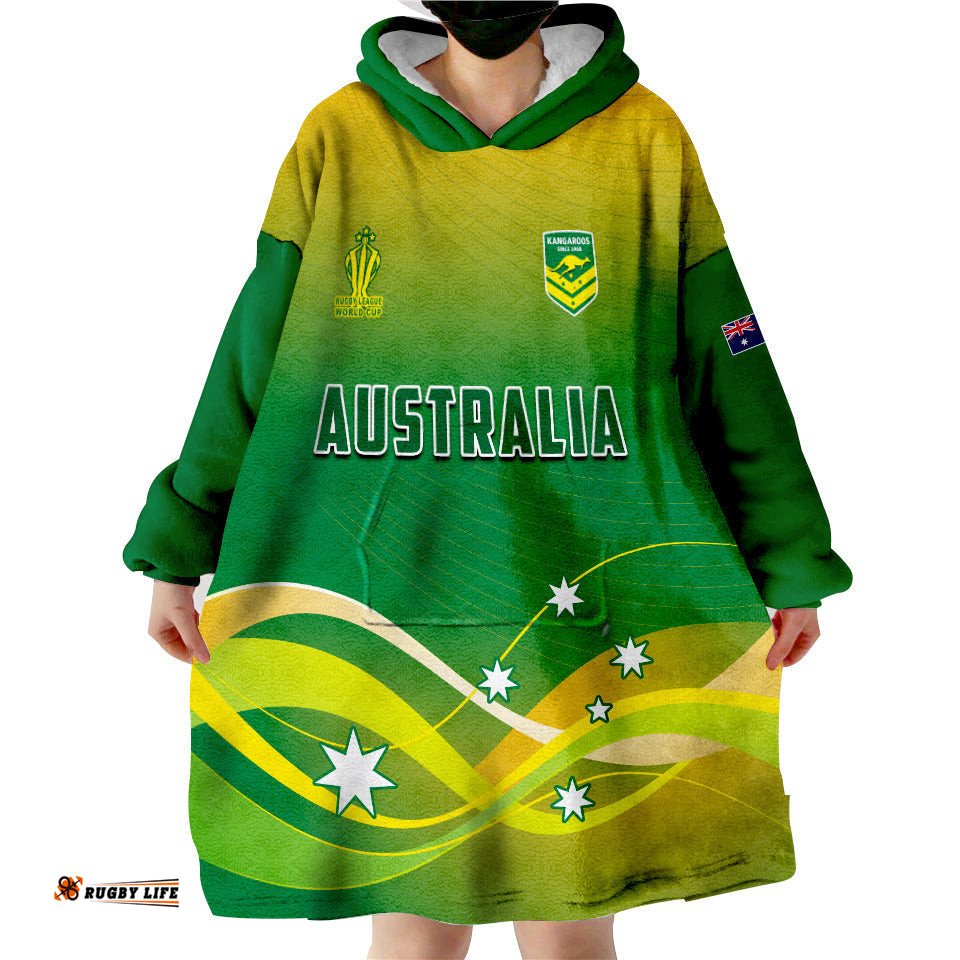 custom text and number australia rugby wearable blanket hoodie champions rlwc kangaroos world cup rugby