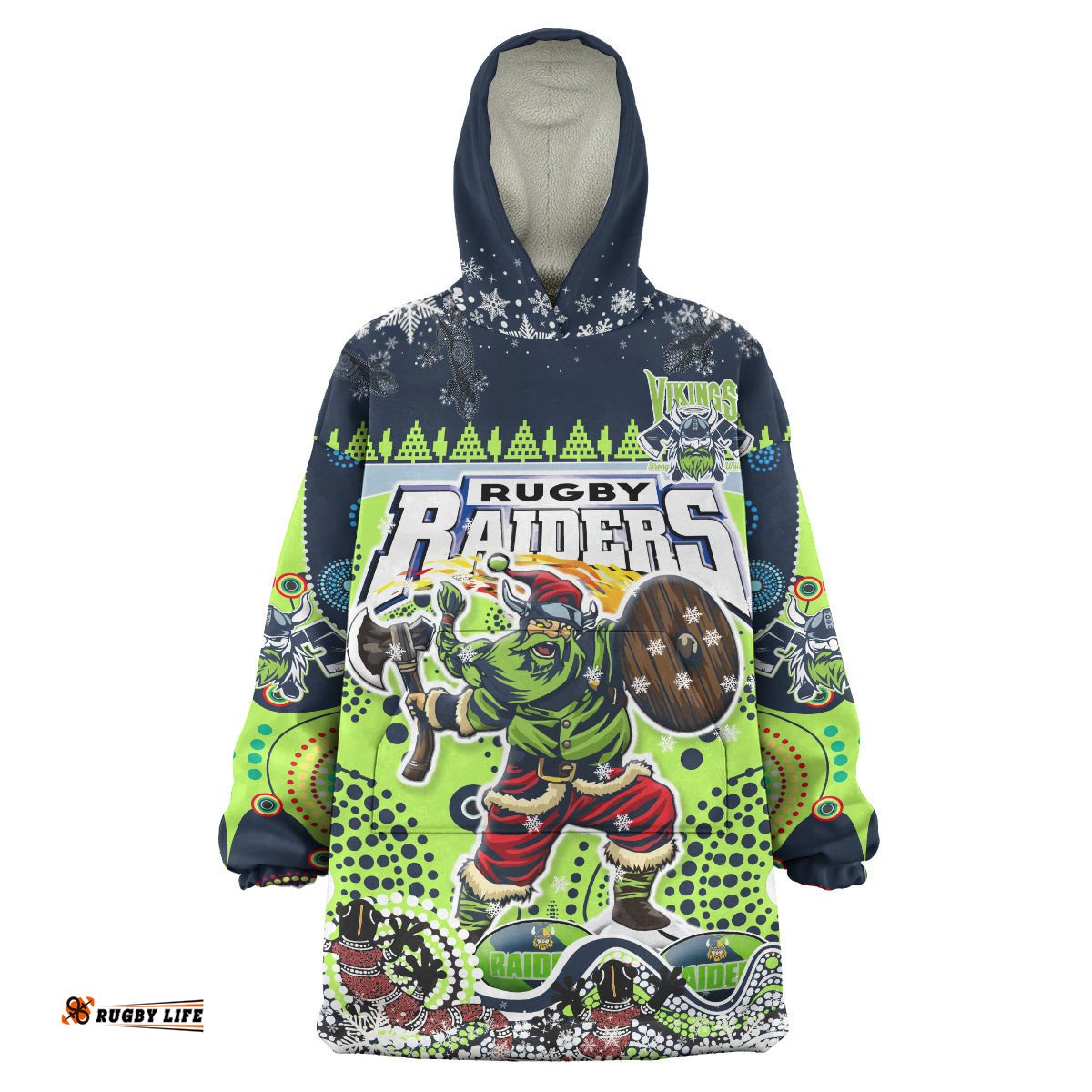 raiders rugby christmas snug hoodie custom merry viking raiders christmas indigenous wearable blanket hoodie