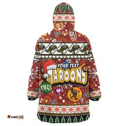 maroons rugby christmas snug hoodie custom xmas maroons christmas balls snowflake with aboriginal patterns wearable blanket hoodie