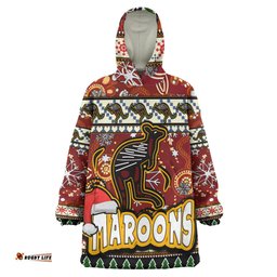 maroons rugby christmas snug hoodie custom xmas maroons christmas balls snowflake with aboriginal patterns wearable blanket hoodie