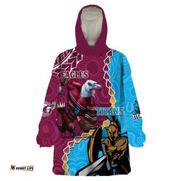 personalised eagles and titans rugby wearable blanket hoodie aboriginal mix polynesian pattern