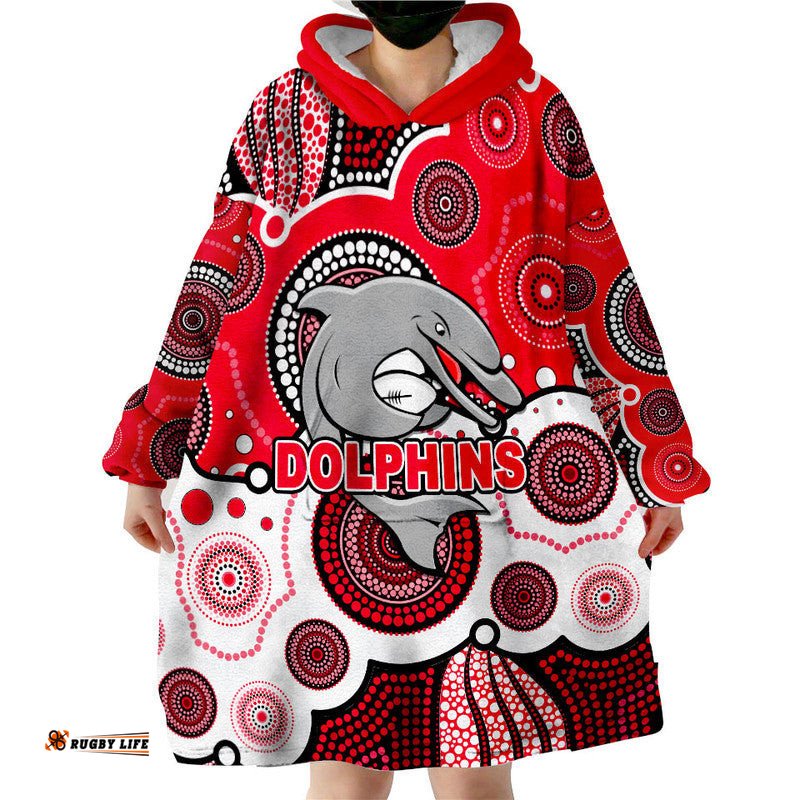 custom personalised and number dolphins rugby wearable blanket hoodie aboriginal