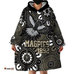 custom magpies naidoc week 2024 wearable blanket hoodie fire burning aboriginal dots art