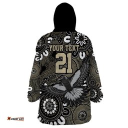 custom magpies naidoc week 2024 wearable blanket hoodie fire burning aboriginal dots art