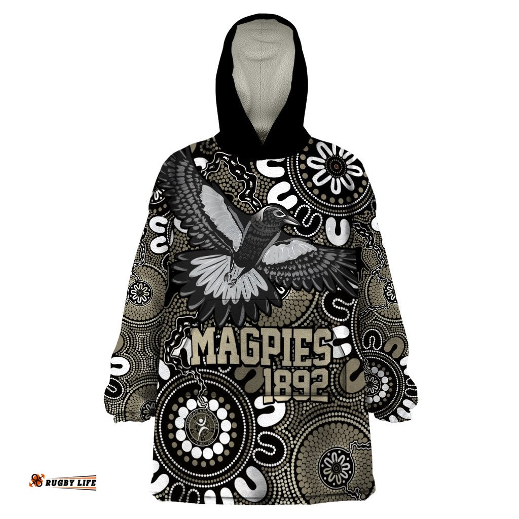 custom magpies naidoc week 2024 wearable blanket hoodie fire burning aboriginal dots art