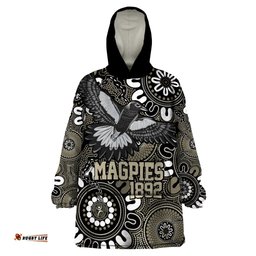 custom magpies naidoc week 2024 wearable blanket hoodie fire burning aboriginal dots art