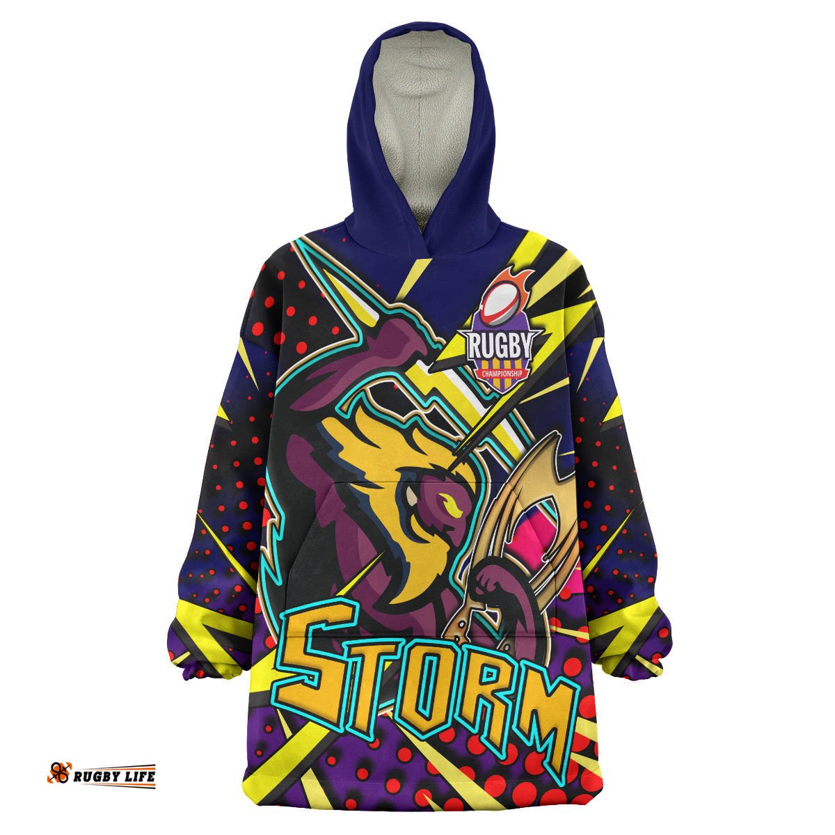 storm rugby snug hoodie custom storm and thunder rugby nrl grand final style of dot background personalised player and number oodie blanket