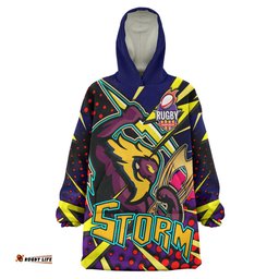 storm rugby snug hoodie custom storm and thunder rugby nrl grand final style of dot background personalised player and number oodie blanket