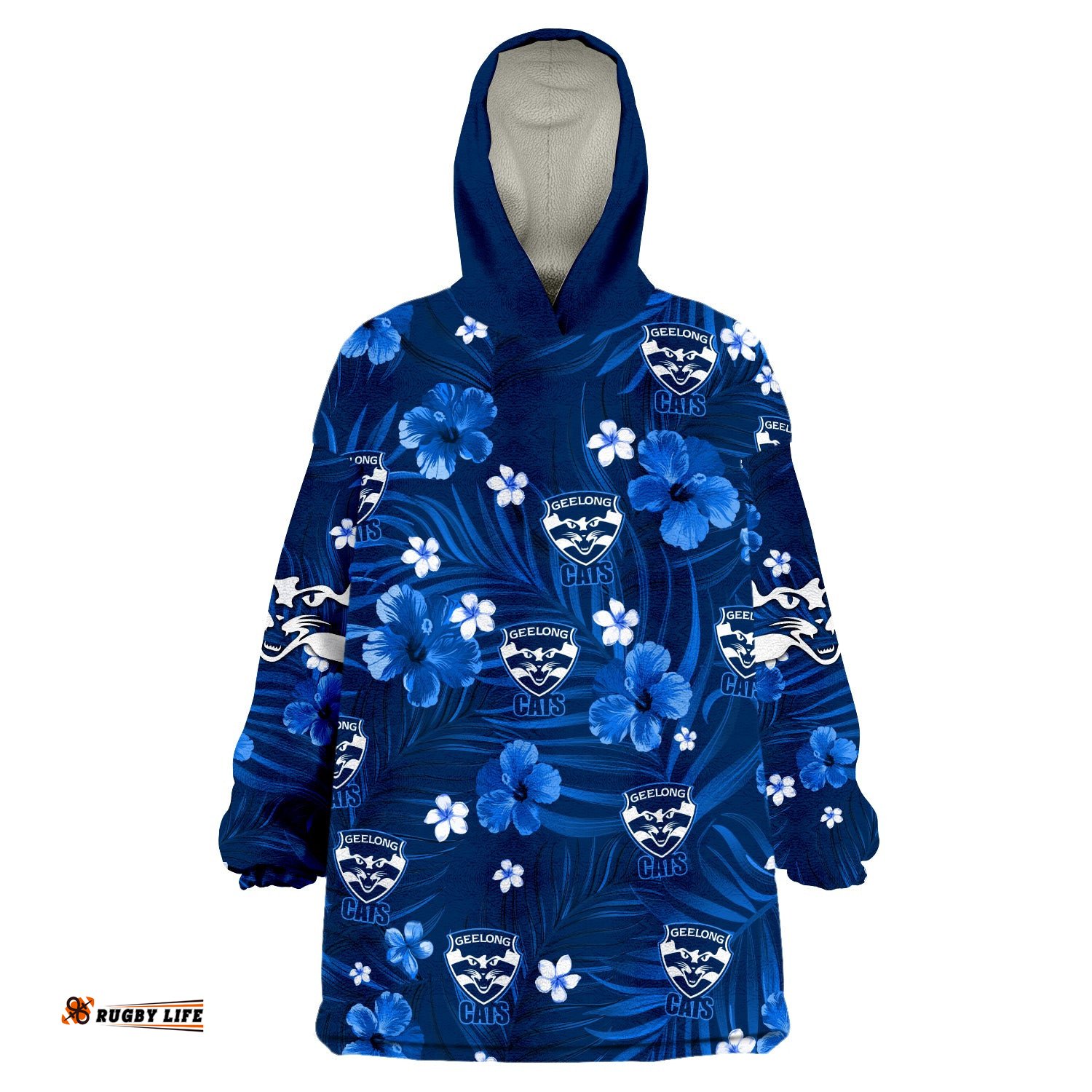 custom personalised cats football geelong premiers tropical flowers simple wearable blanket hoodie