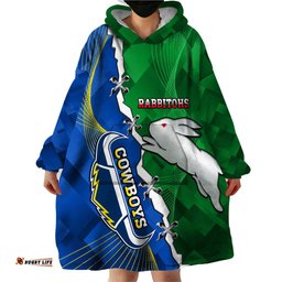 personalised rabbitohs and cowboys rugby wearable blanket hoodie dynamic style