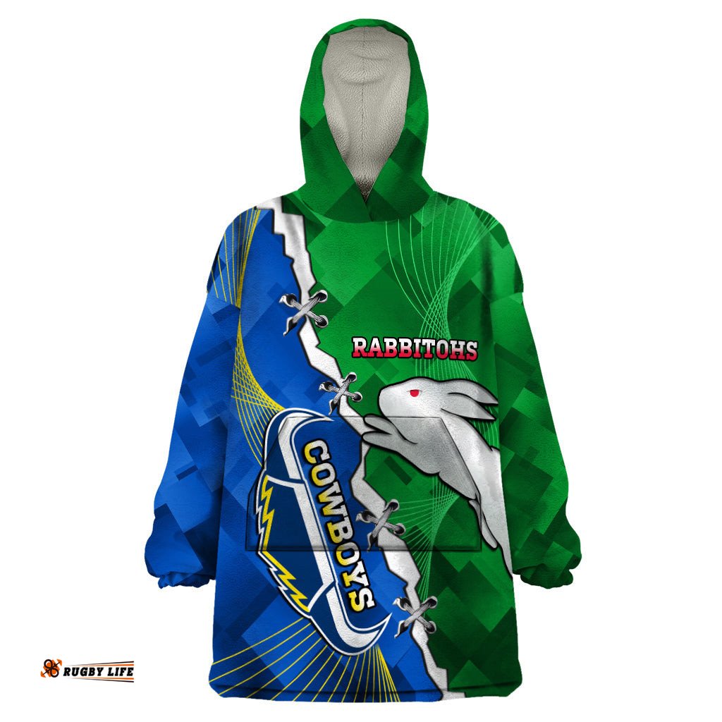 personalised rabbitohs and cowboys rugby wearable blanket hoodie dynamic style