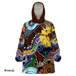 custom naidoc week 2024 hawthorn hawks wearable blanket hoodie australia aboriginal dot painting dt02