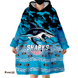 sharks rugby anzac day camouflage indigenous art wearable blanket hoodie