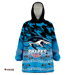 sharks rugby anzac day camouflage indigenous art wearable blanket hoodie