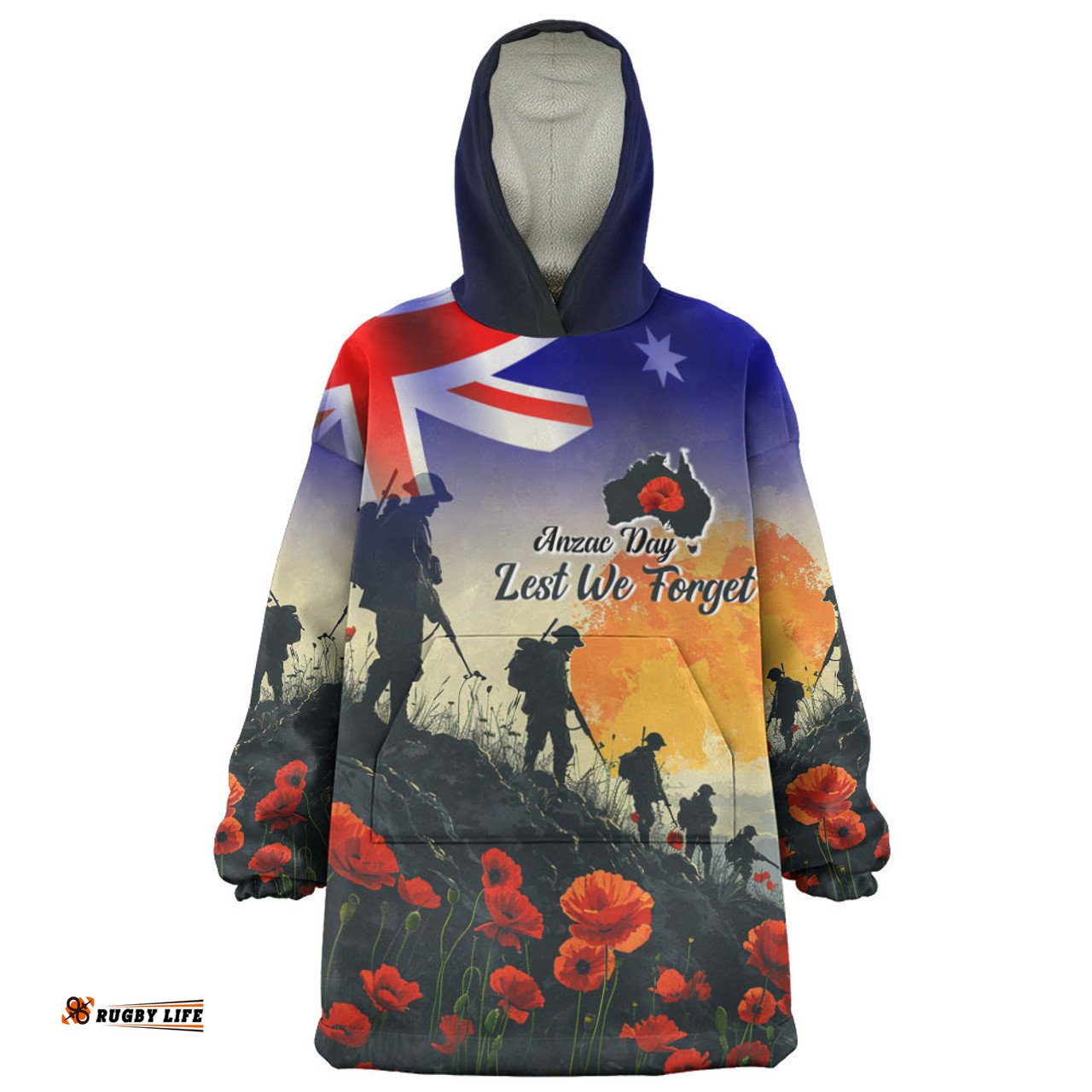 Australia Custom Snug Hoodie - Anzac Day Soldiers With Australia Flag