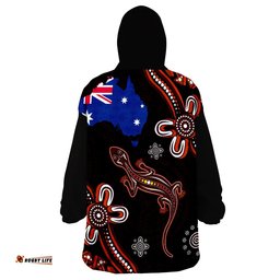 aboriginal dot lizard and flag wearable blanket hoodie