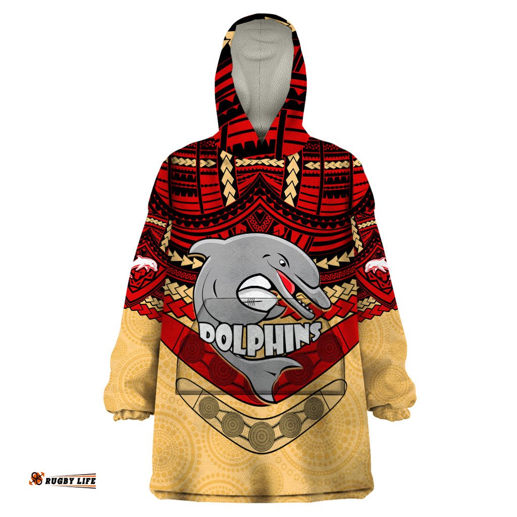 custom dolphins rugby wearable blanket hoodie polynesian and aboriginal vibe