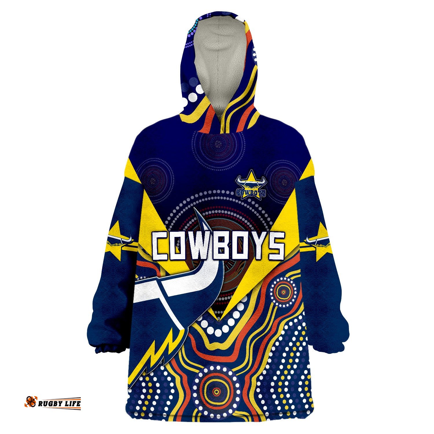 cowboys rugby indigenous arboriginal dot paint navy style wearable blanket hoodie