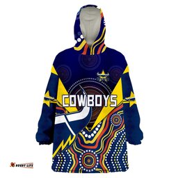 cowboys rugby indigenous arboriginal dot paint navy style wearable blanket hoodie