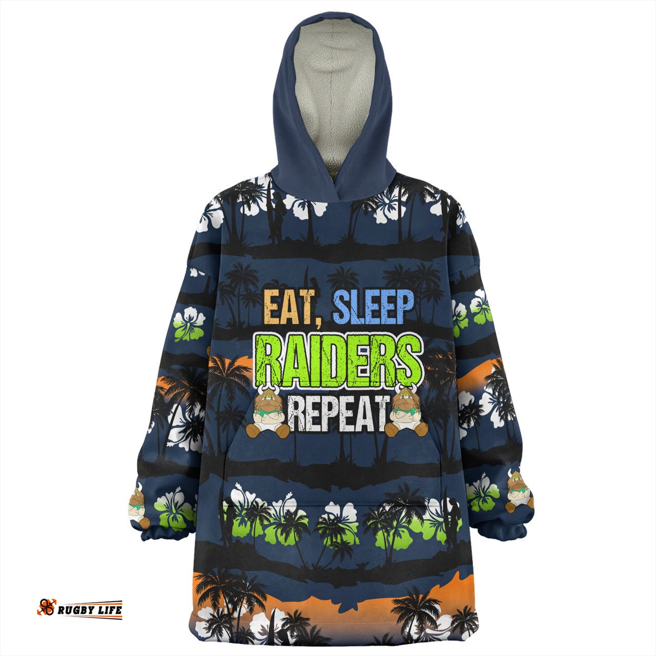 Canberra Raiders Snug Hoodie - Eat Sleep Repeat With Tropical Patterns