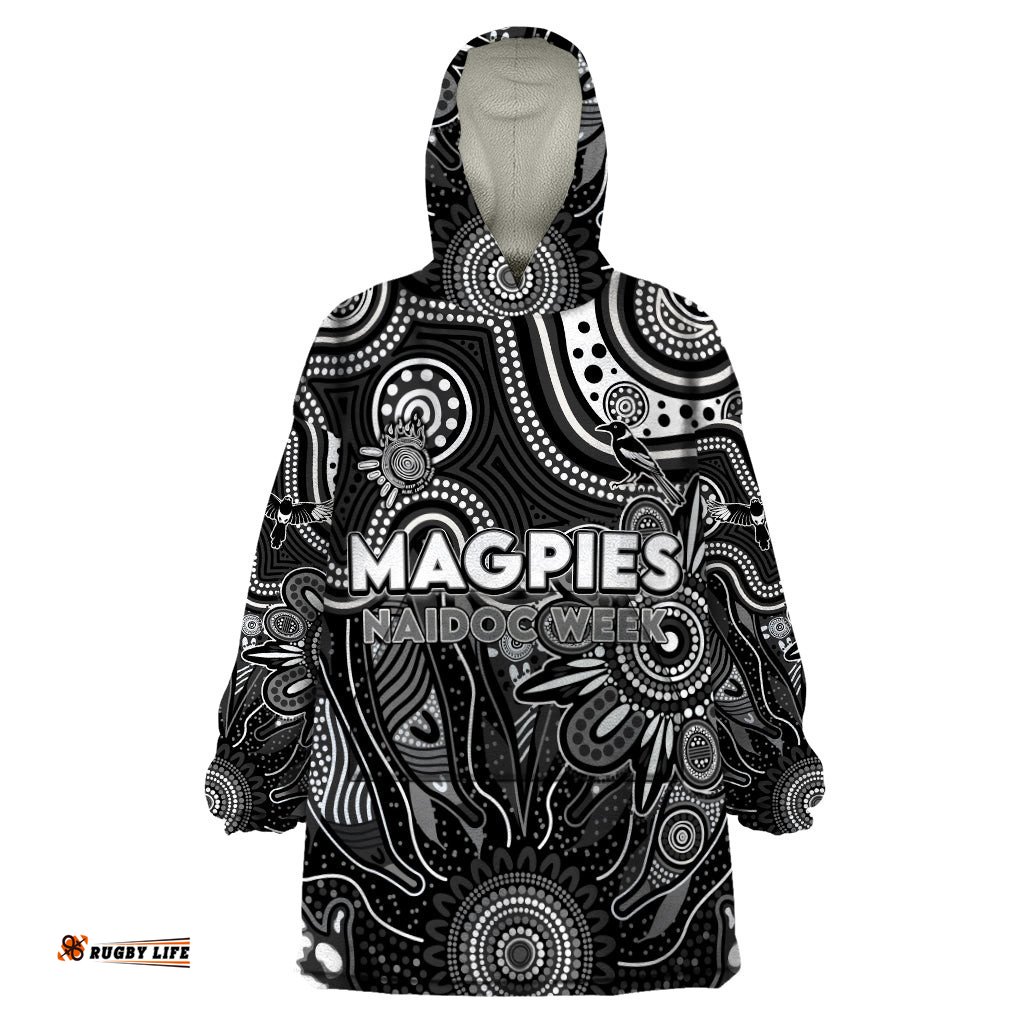 personalised magpies naidoc week 2024 wearable blanket hoodie aussie aboriginal art dt02
