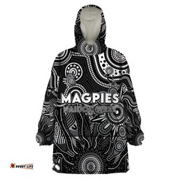 personalised magpies naidoc week 2024 wearable blanket hoodie aussie aboriginal art dt02