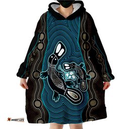 custom personalised aboriginal dot platypus victory version blue wearable blanket hoodie