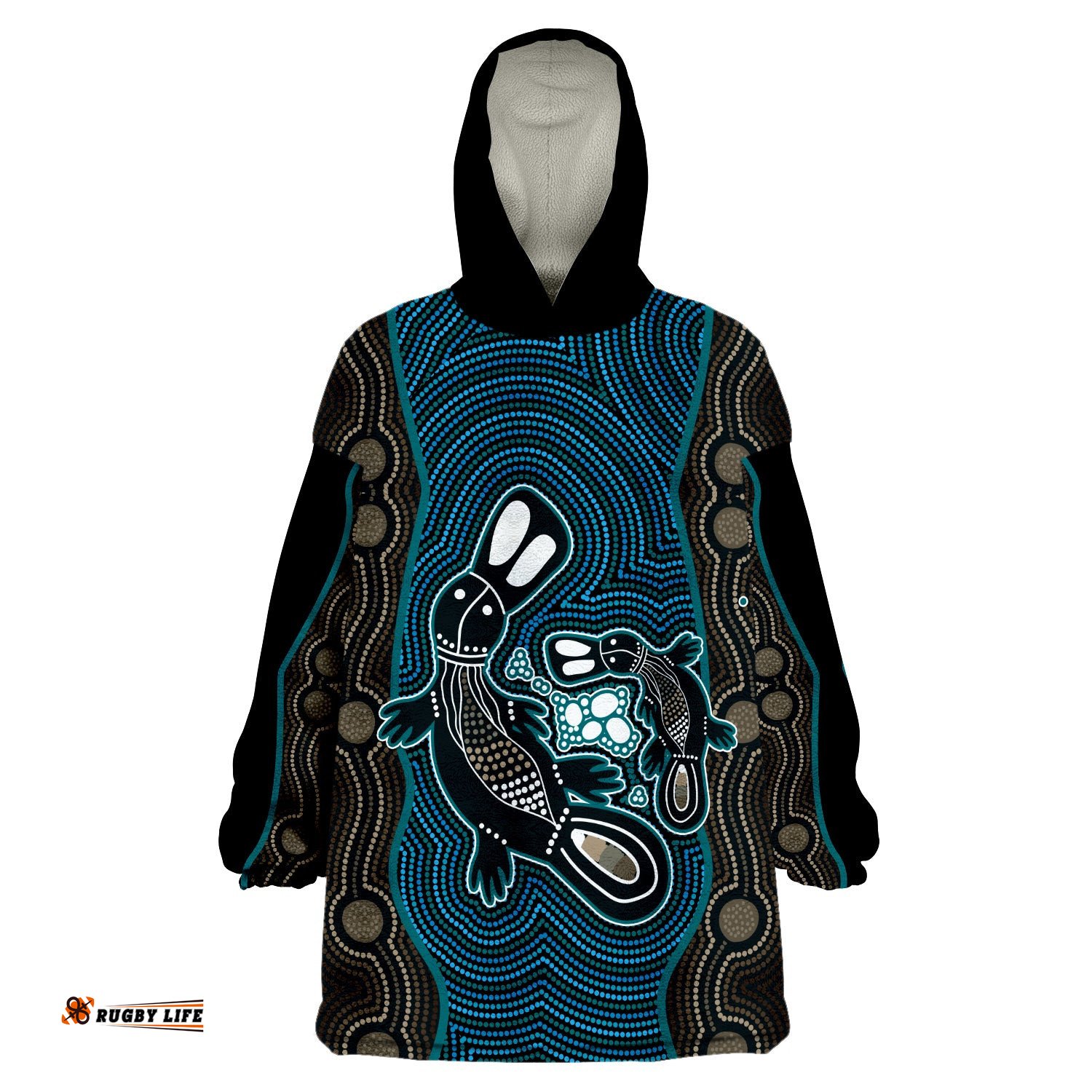 custom personalised aboriginal dot platypus victory version blue wearable blanket hoodie