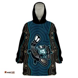 custom personalised aboriginal dot platypus victory version blue wearable blanket hoodie