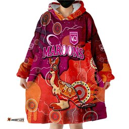 queenslanders rugby maroons aboriginal style wearable blanket hoodie