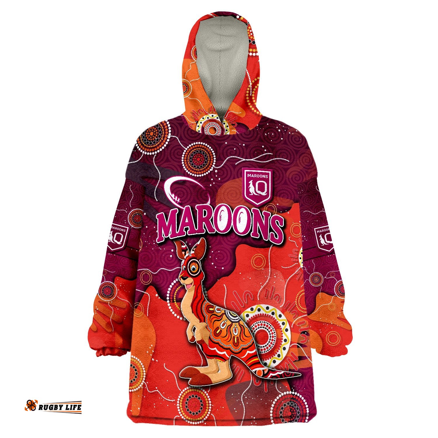 queenslanders rugby maroons aboriginal style wearable blanket hoodie