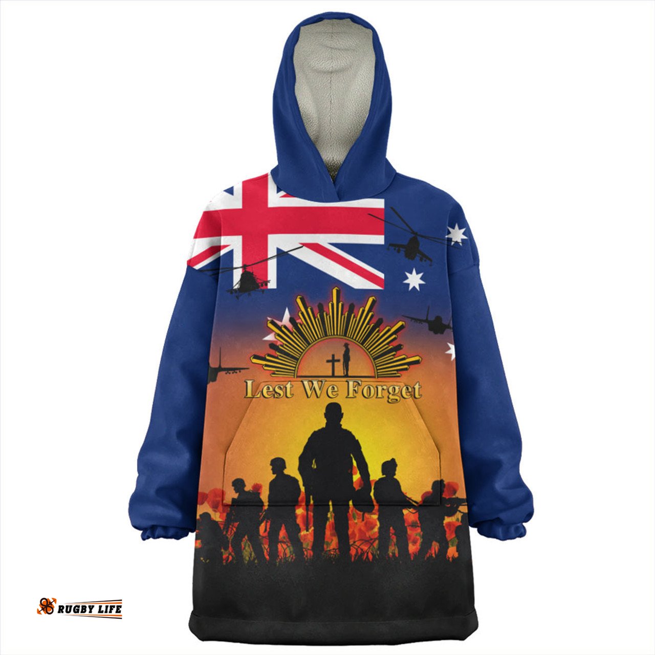 Australia Snug Hoodie Anzac Flag With Soldiers Sunset