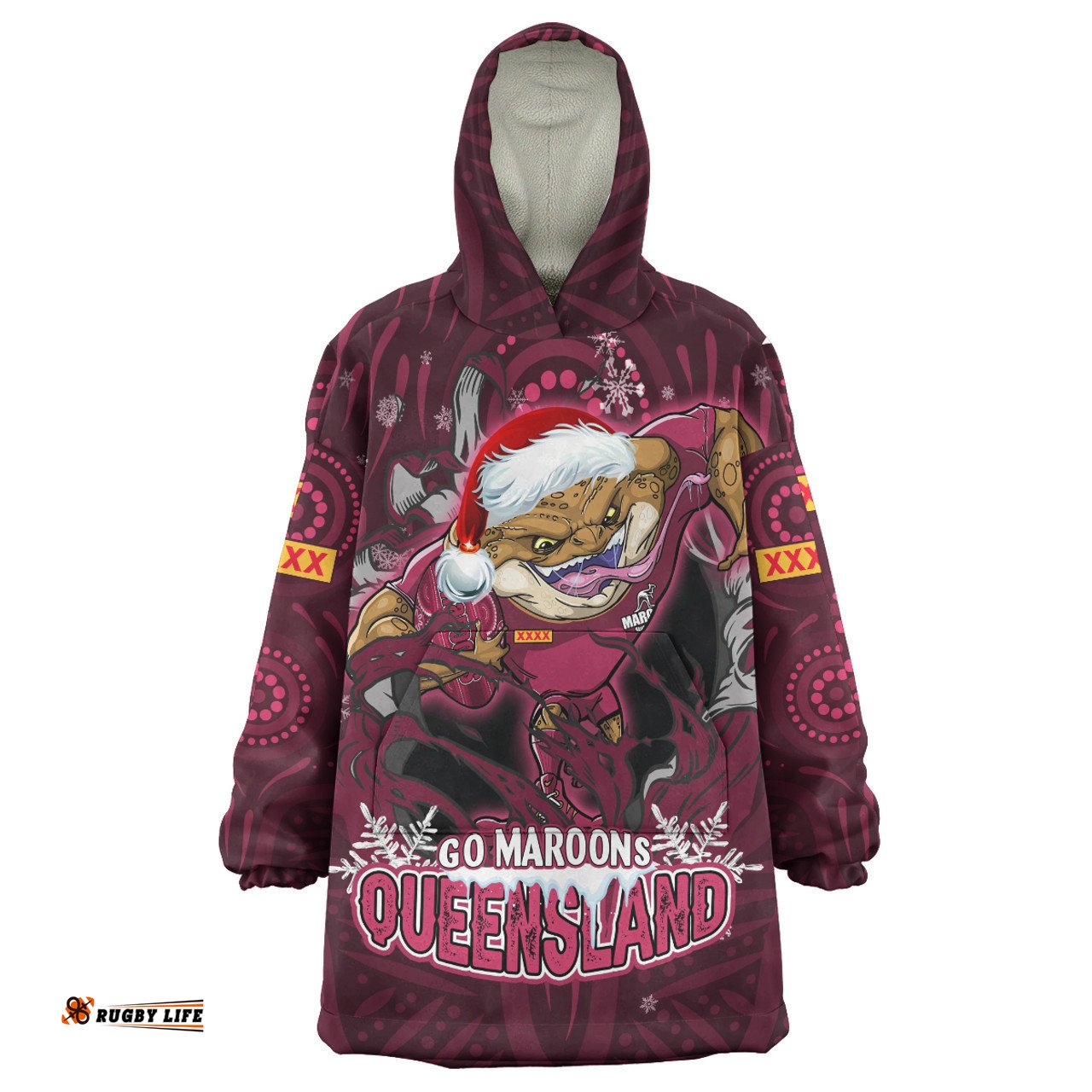 Cane Toads Christmas Snug Hoodie - Custom Cane Toads Aboriginal Inspired Snug Hoodie