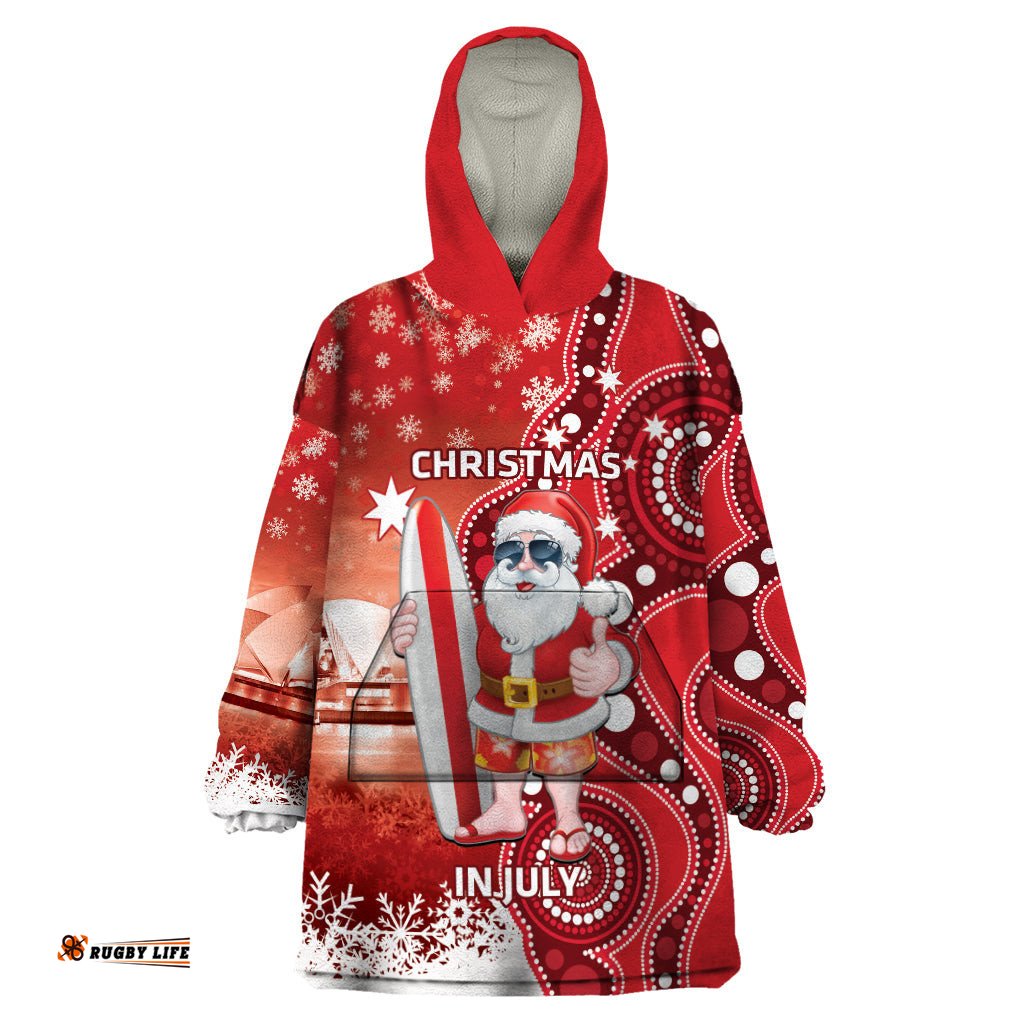 christmas in july australia wearable blanket hoodie santa surfboard sydney opera house red