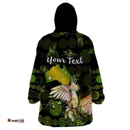 custom personalised australia wearable blanket hoodie golden wattle mix cockatoo and map
