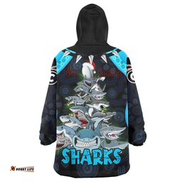 Cronulla-Sutherland Sharks Christmas Snug Hoodie - Custom Cronulla-Sutherland Sharks Aboriginal Inspired Xmas Team 15 Players Oodie Blanket