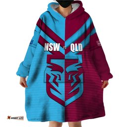 custom nsw blues vs qld maroon rugby wearable blanket hoodie