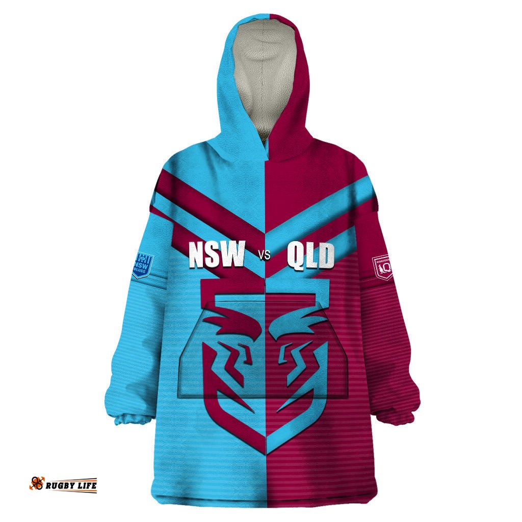 custom nsw blues vs qld maroon rugby wearable blanket hoodie
