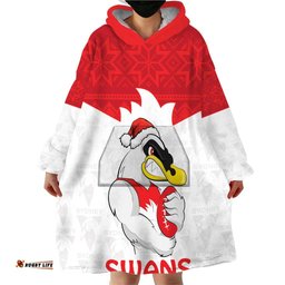 afl sydney christmas personalised wearable blanket hoodie with swans mascot simple style