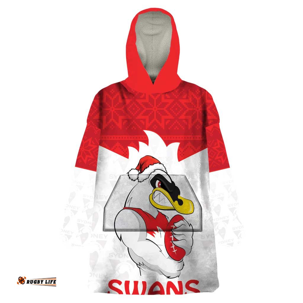 afl sydney christmas personalised wearable blanket hoodie with swans mascot simple style