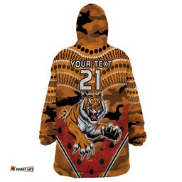 custom wests tigers rugby anzac wearable blanket hoodie aboriginal and army patterns