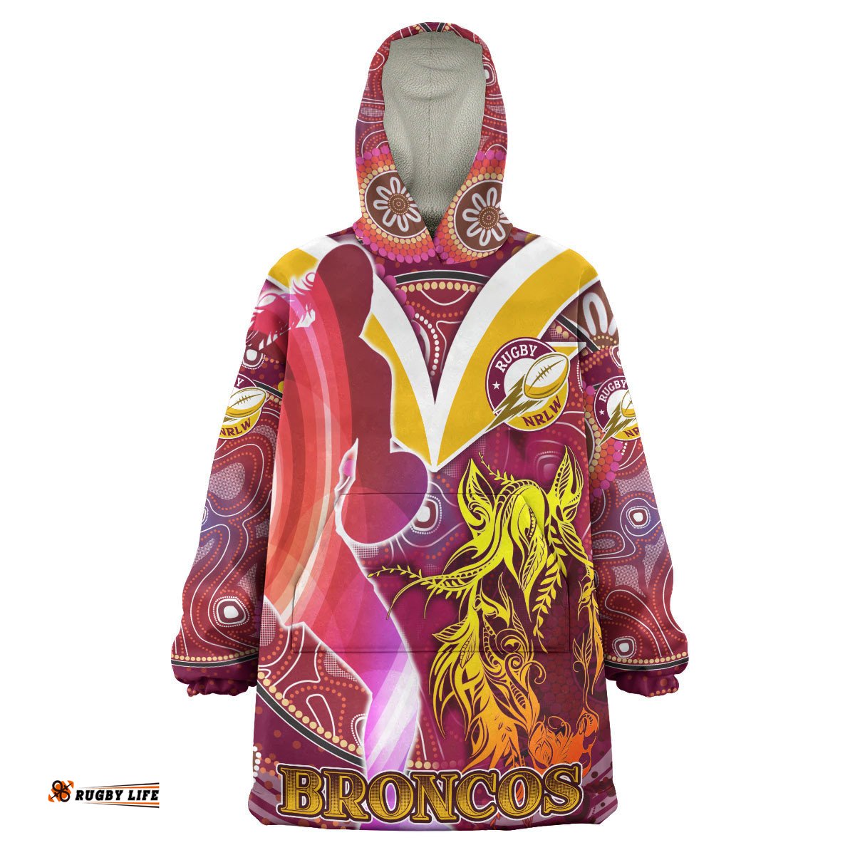 nrlw broncos rugby snug hoodie custom rugby ball indigenous aboriginal broncos women oodie blanket